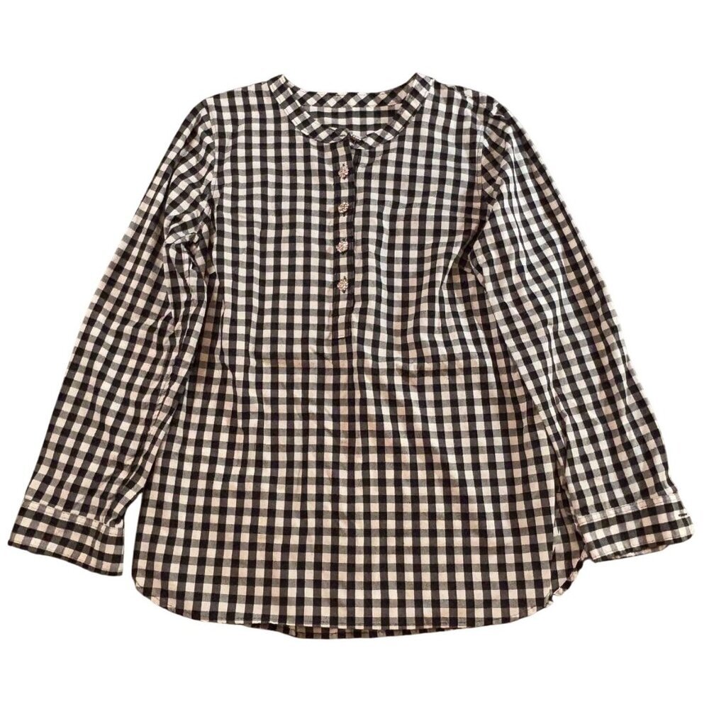 Womens Long Sleeve Black & White Rhinestone Button Blouse By Talbots Size Med